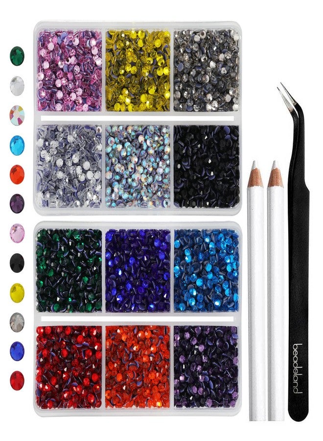 BEADSLAND Hotfix Rhinestones Mixed 12 Colors, SS10 Rhinestones for Crafts Clothes, Hotfix Crystals with 1 Tweezers and 2 Wax Pencils - Image 1